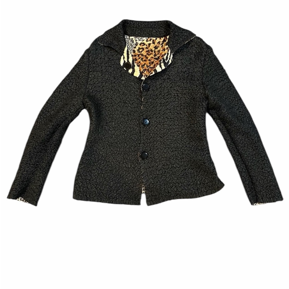 Analogy Black Animal print Reversible Origami Crinkle Jacket Misses Size Med.